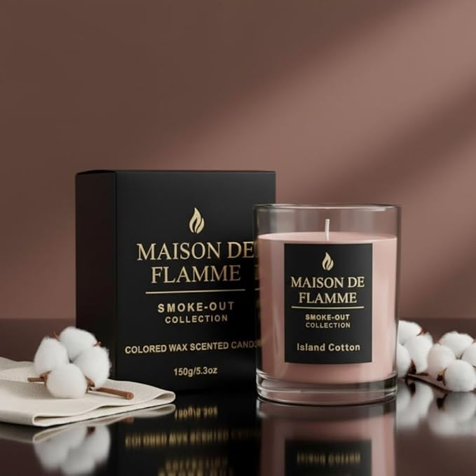 Island Cotton Scented Candle – 150g / 5.3 oz Soy Wax Blend, Hand-Poured Candle with Cotton Wick & 10% Fragrance Load – Fresh Clean Cotton & Linen Home Candle for Bedroom & Bathroom