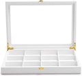 Oirlv White 12 Gird Jewelry Organizer Tray with Acrylic Lid Premium Leather Jewelry Box with Transparent Lid Bracelet Bangle Watch Display Case