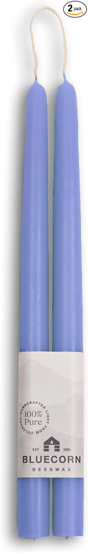 Bluecorn Beeswax Taper Candles, 100% Pure Natural Bees Wax, 12 Inch Pair, Lilac Candlesticks, Unscented, Clean Burning & Dripless, Long Lasting, Thanksgiving & Christmas Decor, American Made, 1 Count
