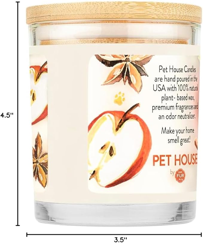 One Fur All Pet House Fall Candles, Long Lasting, Clean Burning, Soy Wax Scented Candles for Pet Odor, Apple Cider