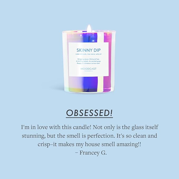 Moodcast Skinny Dip Scented Candle - Aesthetic Candle for Home, Salty Air, River Stone & Water Minerals, Clean Coco Wax Blend, Vegan, Paraben Free, 45-Hour Long Lasting Burn - 8oz