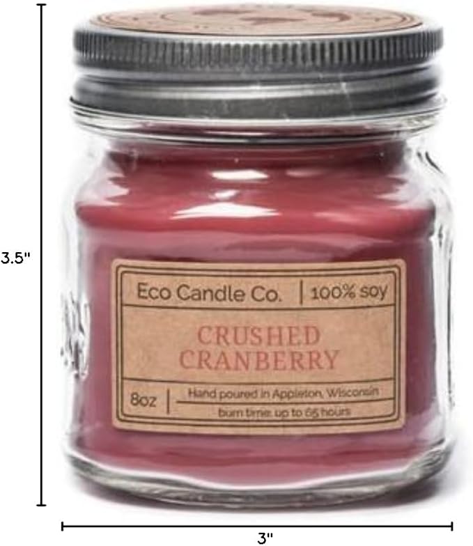 Eco Candle Co. Recycled Candle, Crushed Cranberry, 8 oz. - Scents of Fresh Cranberries, Apples, Citrus, Clove & Cinnamon - 100% Soy Wax, No Lead, Kraft Paper Label & Lid, Hand Poured, Phthalate Free