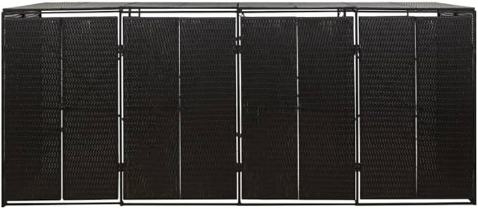 Quadruple Wheelie Bin Shed Garbage Can Storage Shed, PE Trash Container Management Unit, Outdoor Patio Recycling Dustbin Trash Shed, Black 107.9"x31.5"x46.1" Poly Rattan