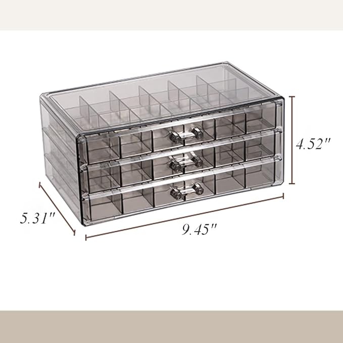 Earring Storage Box Organizer 3 Drawers Acrylic Jewelry Storage Box Holder Transparent Jewelry Display Stand with 72 Small Compartments Gift for Women Girls (Clear Black)
