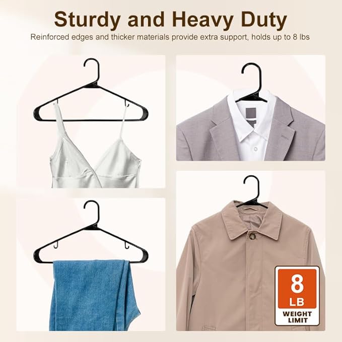 HOUSE DAY Black Plastic Hangers 60 Pack & Medium Mesh Laundry Bags 3 Pack - Space-Saving & Non-Slip Clothes Hangers with Hooks + Delicates Wash Bags Pefect for Closet Storage and Organization