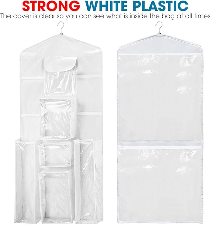 ProPik Hanging Double Sided Wrapping Paper Storage Organizer With Multiple Front And Back Pockets Organize Your Gift Wrap & Gift Bags Bows Ribbons 40”X17" Fits 40 Inch Rolls (White)
