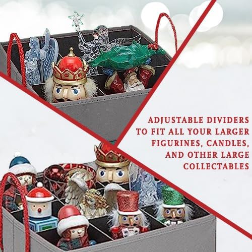 Christmas Nutcracker and Figurine Collectible Storage Box - Stores Up to 9-16" Tall Nutcrackers, Ornaments, and More - Holiday Decor Organizer with Adjustable Dividers - Nutcracker NOT Included