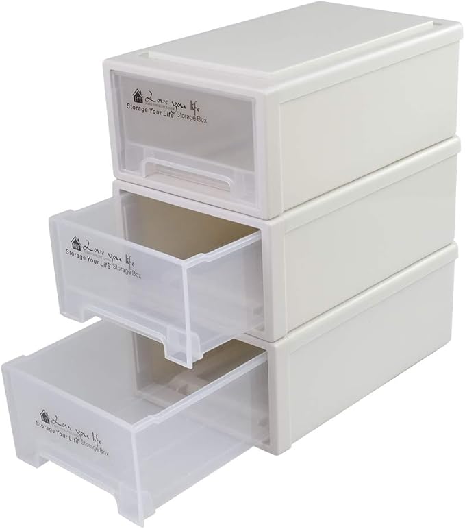 6 Quart Plastic Storage Drawers, Stackable Desktop Organizer, 3 Packs
