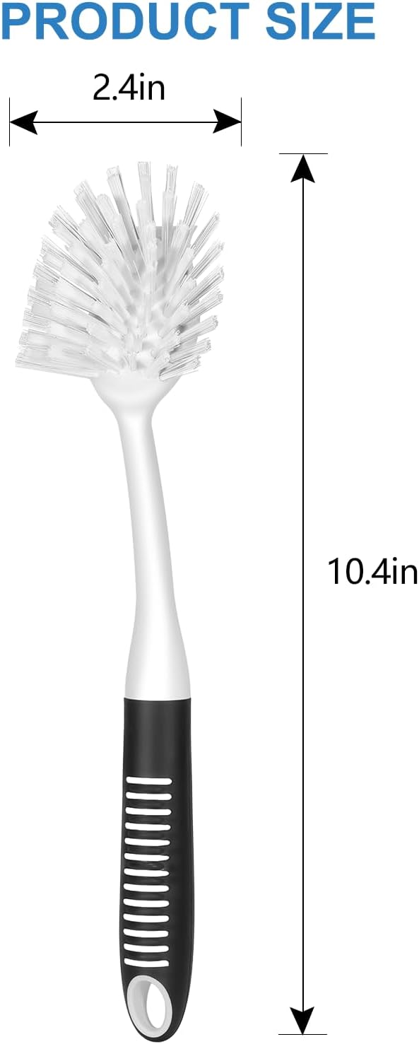 SetSail Dish Brush with Handle, 3 Pack Stiff Bristles Dish Scrubber with Built-in Scraper Dish Scrub Brushes for Cleaning Dishes, Pots and Pans, Kitchen Sink, 3 Pack, Black White