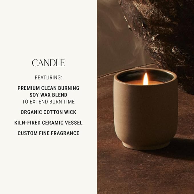 Homecourt Luxury Scented Candle, Cece Scent, 60-Hour Burn Time, Soy Wax Blend, Organic Cotton Wick, Kiln-Fired Reusable Ceramic Vessel, 8 Oz, 2.0
