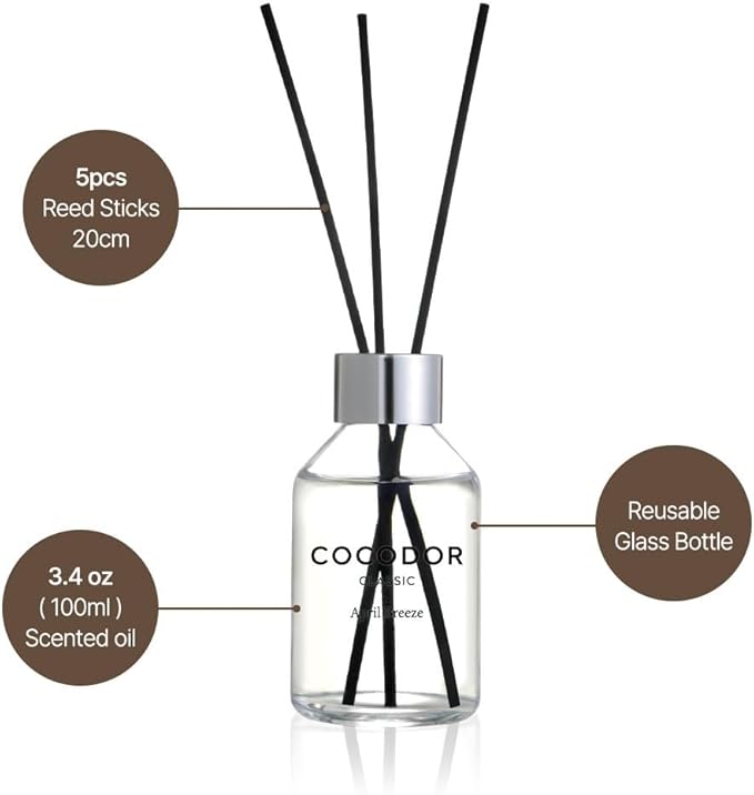COCODOR Classic Reed Diffuser/Black Cherry/3.4oz(100ml)/1 Pack/Home Fragrance Scent Essential Oil Stick Diffuser for Bedroom Bathroom Home Décor
