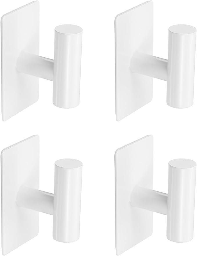 4 Pack Towel Hooks for Bathroom, Wall Hooks Self-Adhesive No-Drill Door Hanger Apply to Shower/Kitchen/Bedroom/Hanging Coat/Towel/Robe (White)