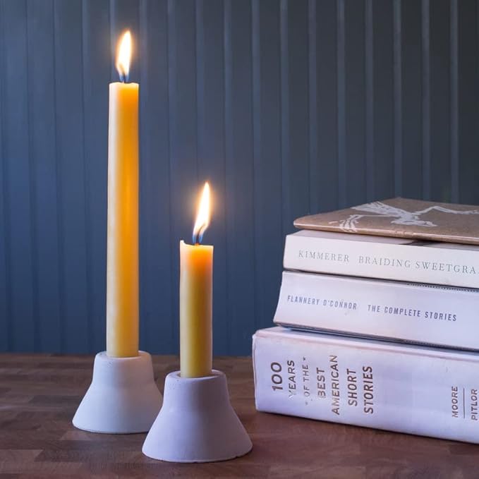 Bluecorn Beeswax Taper Candles, 100% Pure Natural Bees Wax,12 Inch Pair, Purple Candlesticks, Unscented, Clean Burning & Dripless, Long Lasting, Thanksgiving & Christmas Decor, American Made, 1 Count