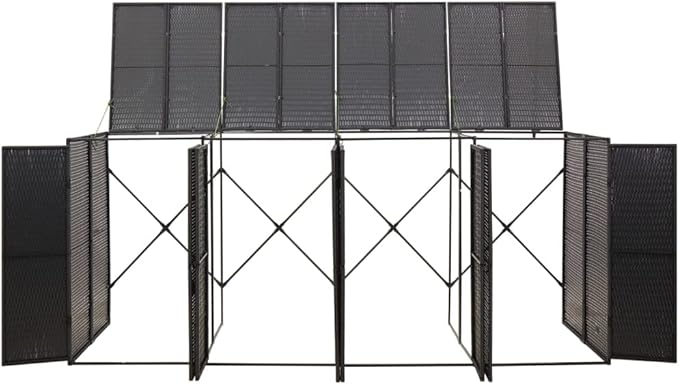 Quadruple Wheelie Bin Shed Garbage Can Storage Shed, PE Trash Container Management Unit, Outdoor Patio Recycling Dustbin Trash Shed, Black 107.9"x31.5"x46.1" Poly Rattan -AA