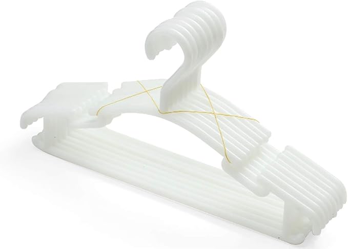 YYaaloa Kids Hangers - 10 Pack White Plastic Baby & Toddler Hangers, Very Durable, Space Saving for 1inch Closet Rod