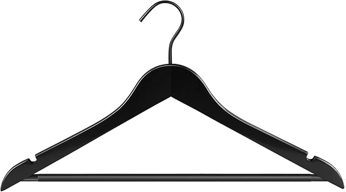 Grade A Real Wood Hangers 20 Pack, Suit, Coat, Solid Wood Construction, Smooth Finishes, Non-Slip Pants Bars, Soft Coated Hooks, 360° Swivel Hooks, Premium Quality Wooden Hangers (Black)