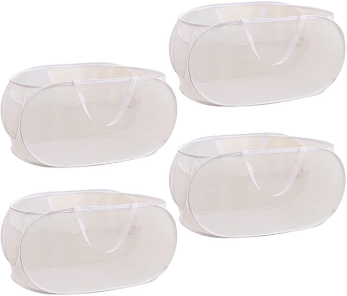 Rubruan 4 Piece Popup Mesh Laundry Basket Durable Handles Collapsible Laundry Baskets Folding Clothes Pastic Hamper for Laundry Room College Dorm (White)