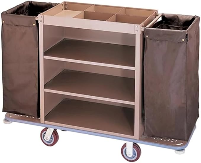 Multifunctional Housekeeping Caddy, Compact Service Trolley, Hotel Cleaning Cart with Removable Canvas Bags & Locking Wheels for Housekeeping Hotels Apartment,001
