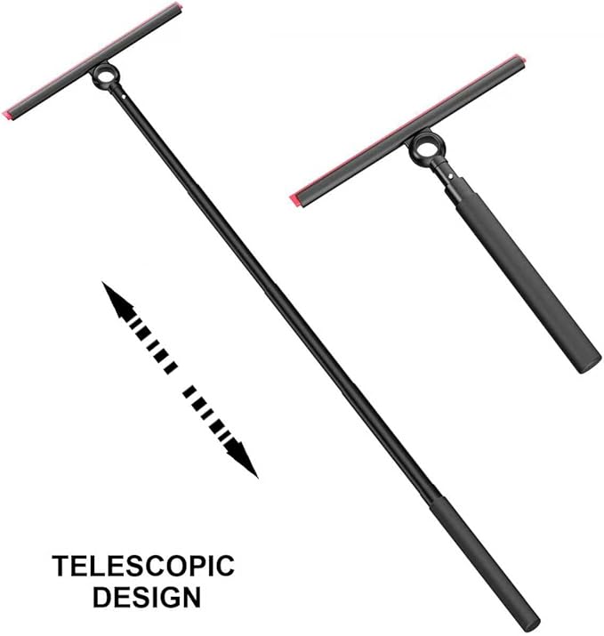 EHOMGUI Shower Squeegee for Glass Doors, Window Squeegee for Home,Squeegee with Telescopic Extension Pole,Professional Window Cleaning Tool, Black, for Mirror, Glass, Ceramic Tile