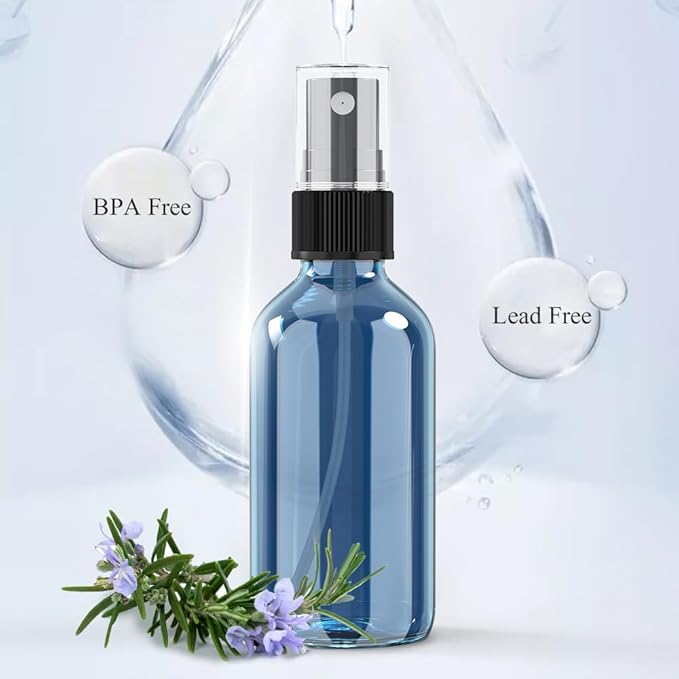 Wedama Spray Bottle, 4 oz Fine Mist Glass Spray Bottles, Little Refillable Liquid Containers for Watering Flowers Cleaning (16 Pack Indigo Blue)