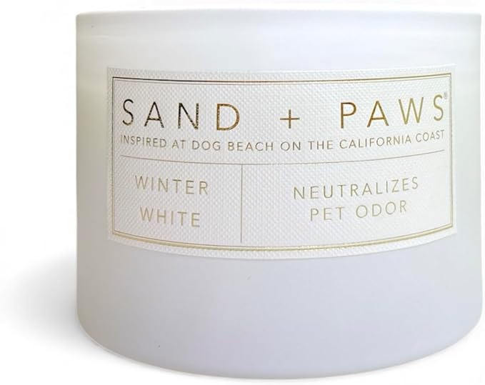 Sand + Paws Scented Candle - Winter White - Additional Scents and Sizes –Luxurious Air Freshening Jar Candles Neutralize pet Odors and Enhance Home décor – 100% Cotton Lead-Free Wicks - 12 oz