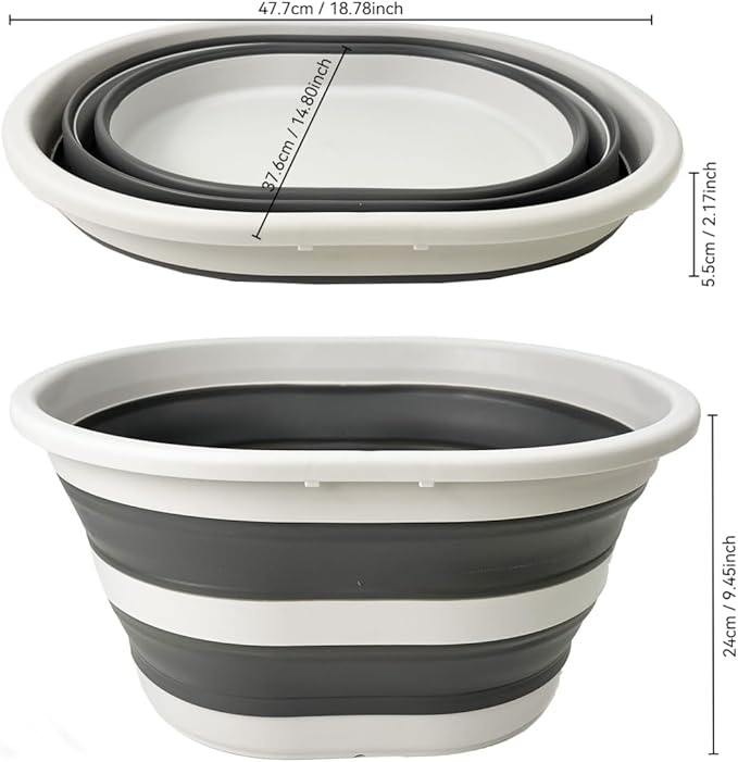 SAMMART 22L (5.8 Gallons) Collapsible Plastic Laundry Basket-Oval Bin/Foldable Storage Container/Pop Up Organizer-Portable Washing Tub-Space Saving Laundry Hamper (1, Grey/Steel Grey)