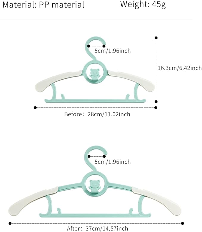 HGYZE Baby Nursery Closet Hangers, Ultra-Thin Non-Slip and Extendable Laundry Infant Pant Hanger for Newborn Clothes -20pcs Green Gifts- Adjustable Children Coat Hanger for Girl Boy Toddler Kids Child
