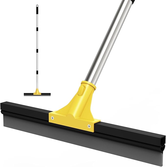 Elapun Large Heavy-Duty Floor Squeegee, 18” Rubber Blade Broom & 62” Long Handle Floor Squeegee for Concrete, Bathroom Tile, Garage Concrete, Deck, Shower Glass, Window Cleaning