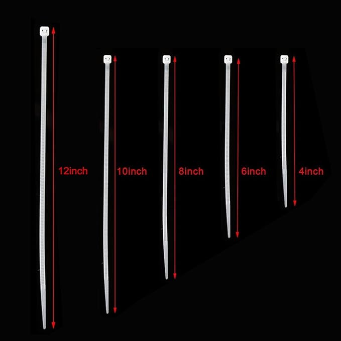 NewMainOne Self Locking Nylon Cable Zip Ties,4 6 8 10 12 Inches,Width 0.16inch,500Pcs HeavyDuty Wire Tie Wraps for Home,Office,Garden,Garage,Workshop (White)