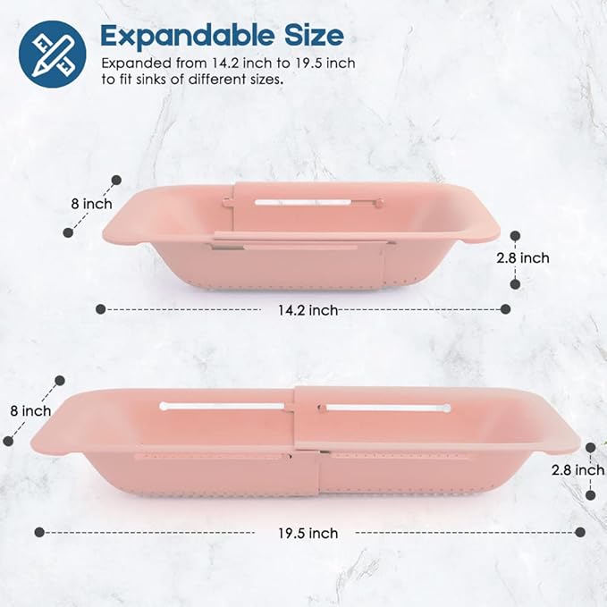 Collapsible Colander Kitchen Extendable Strainer Fruits Vegetables Noodle Pasta Food Drain Basket Space-Saver Portable Drainer Over Sink (1, 4#Pink)