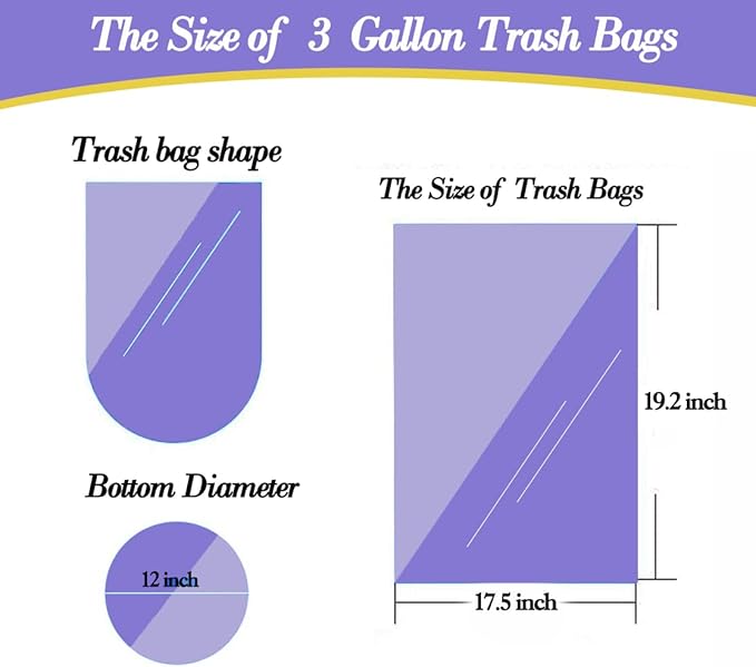 3 Gallon 180pcs Small Grey Trash Bags(Fit 2.6-3.2 Gal) Plastic Strong Grey Garbage Bags, Bathroom Trash Can Bin Liners, Waste Basket Liner, Fit 10-13 Liter, 2.5-2.6 Gallon,3.2Gallon(3-Grey180)
