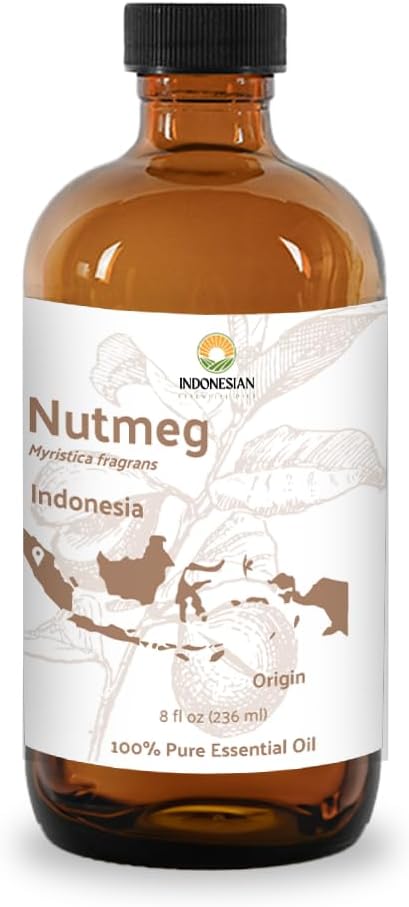 Nutmeg Essential Oil - Direct from Central Java, Indonesia - Pure Essential Oils for Diffusers, Muscle Relief and Aromatherapy | Premium Therapeutic Grade (8oz)