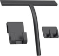 Anlynwooh All -Purpose Silicone Shower Squeegee for Shower Glass Door with Hook, Bathroom Accessories for Window Mirror Tile Car Shower Walls,Household Shower Cleaner Tool (Black, 9 inch(2hooks)