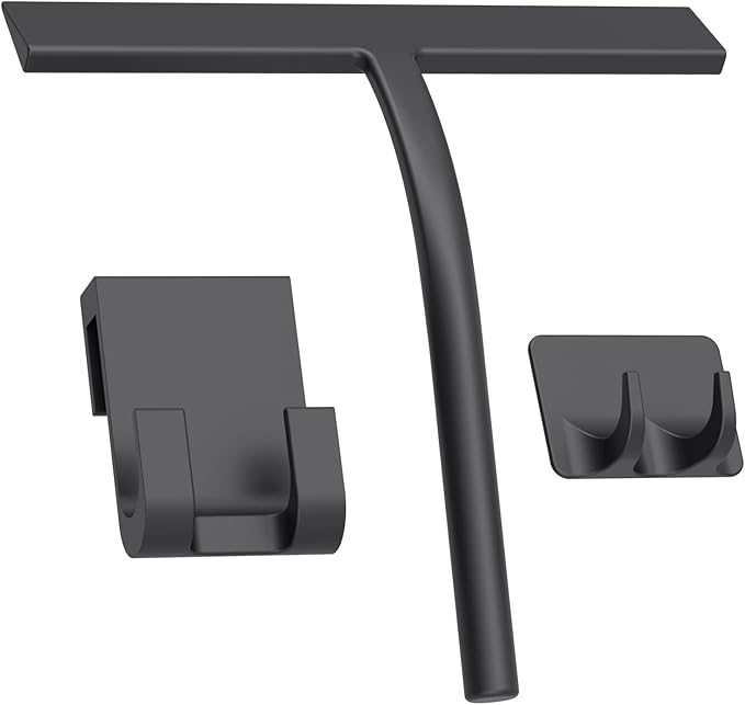 Anlynwooh All -Purpose Silicone Shower Squeegee for Shower Glass Door with Hook, Bathroom Accessories for Window Mirror Tile Car Shower Walls,Household Shower Cleaner Tool (Black, 11inch)