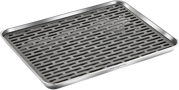 Reginsnow Stainless Steel Drain Tray, Cup & Dish Drying Rack, Drain Board 2 Tier Non Slip Serving Tray with Drainboard Perfect for Sink, Coffee Table, Outdoor (12.5 x 9.8 x 0.98 in)