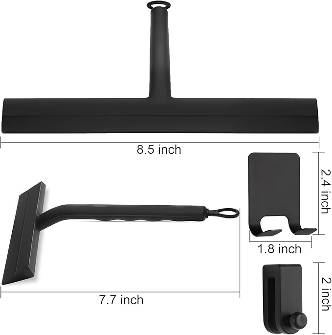 wlich Shower Squeegee for Glass Doors, 8.5" Slicone Squeegee for Shower Glass Door, Black Shower Squeegee for Shower Doors Windows Mirrors Cars Cleaning, Shower Door Squeegee with 2 Hooks