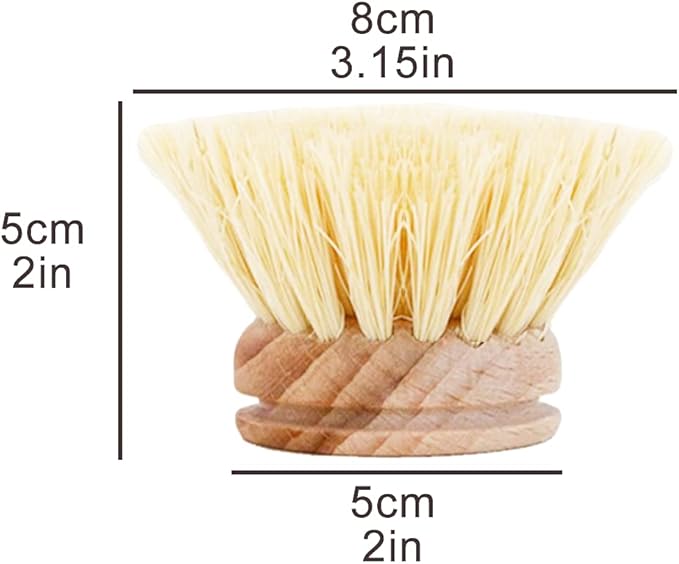 AMERWASH PLUS Classic Dish Brush Replacement Head 3 Packs, Natural Bristle Tampico Fiber for All Purpose Cleaning, Kitchen Scrubber