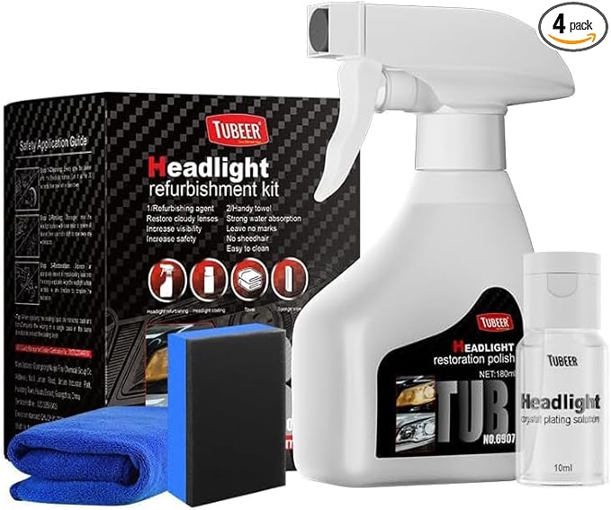 FJHAYRW Headlight Restoration Kit,Instant Oxidation, Yellowing & Cloudy Removal Car Headlamp Cleaner,Includes Headlight Coating and Cleaning Solution - 4 Count (1 Pack)