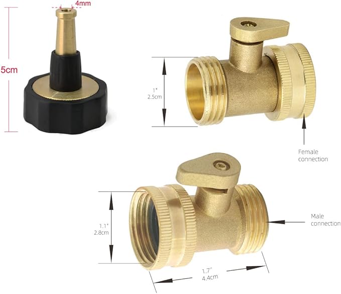 PLG Jet Nozzle Hight Pressure Hose Nozzle with Shut-off Valve - Heavy Duty Brass Nozzle for Outdoor Cleaning, Patio, Driveway, Roof & Car Washing, 2 Pack