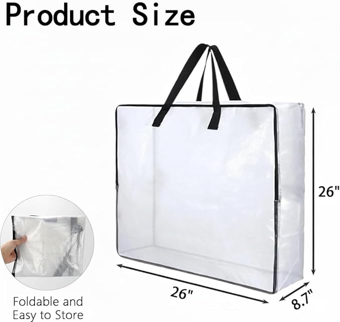 2 Pack Clear Wreath Storage Bags 26 Inch 90L - Durable and Heavy Duty Transparent PP Zipper Bags with Handles for Christmas Easter Fall Holiday Wreaths, Blankets, Comforters, Pillows