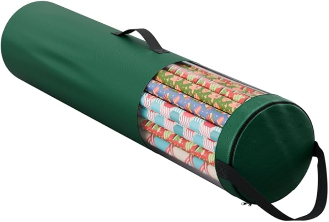 Primode Wrapping Paper Storage Bag | Wrapping Paper Organizer Under Bed for Storing Multiple Rolls of Gift Wrap, 42” Length Container Constructed of Durable 600D Oxford Material (Green)