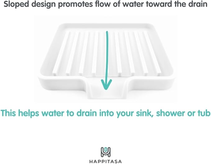 Happitasa Silicone Soap Dish Tray and Sponge Holder with Drain Chute, Pack of 2 | Bathroom and Kitchen Sink Organizer Caddy (Smoky Blue, 5.2"x4", 7.2 Ounces)