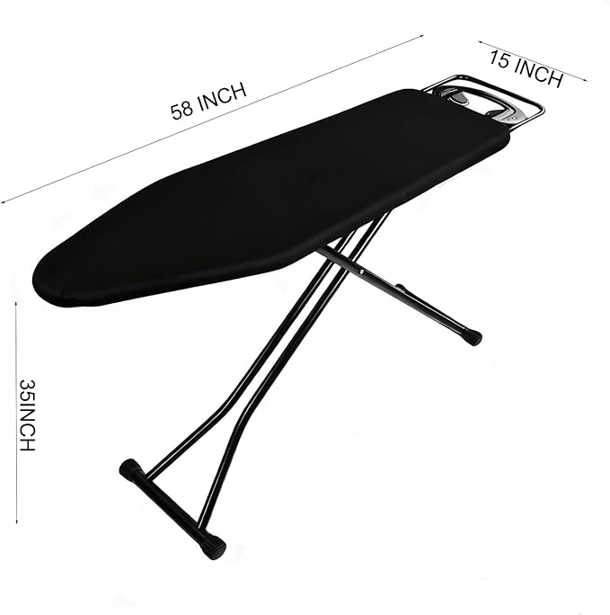 Ironing Board Full Size, Heat Resistant Cover Wide Iron Board with Steam Rest, Ultra Thick Padding, Height Adjustable Heavy Sturdy Metal Frame Legs Ironing Stand,Non-Slip Foldable 58"x15"