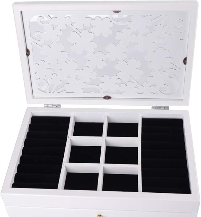 Jewelry Storage Organizer, 6 Layers with 5 Drawers Large Jewelry Organizer Wooden Storage Box Case for Woman (White)