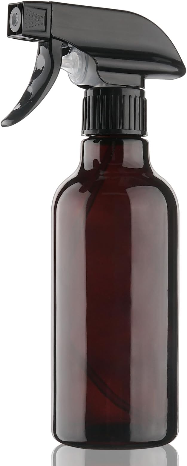 Hethyo Glass Spray Bottles 12oz Empty Spray Bottle Mist/Stream Spraying Small Refillable Containers for Hair Care, Cleaning Solutions, Plants, Essential Oils 1 Pack (Brown-1, 12oz)