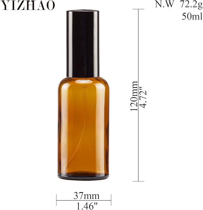 YIZHAO Amber Glass Spray Bottles 2oz, with Small Fine Mist Spray, Metal Cap, Refillable for Essential Oil,Travel,Cleaning,Perfume,Aromatherapy,Makeup – 6 Pcs