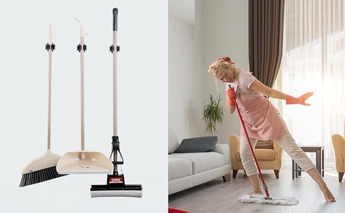 9PCS Broom and Mop Holder, Heavy Duty Garden Tool Organizer Rack Rake and Shovel Handle, Stainless Steel Mop Hanger. Screws for Wall Mounted. Matte Black