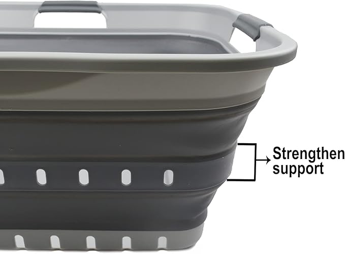 SAMMART 42 (11 Gallons) Collapsible Plastic Laundry Basket, Foldable Pop Up Storage Container/Organizer, Space Saving Hamper, Portable Bin for Dorm Room Bathroom (2, Grey)