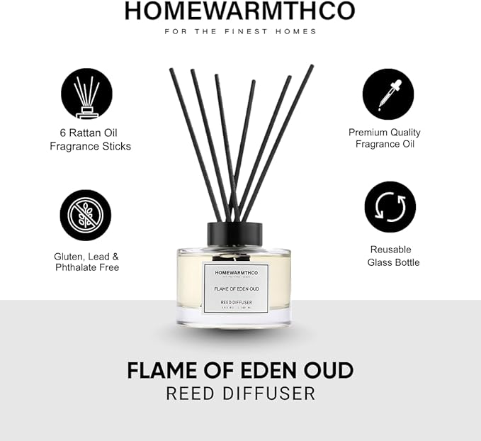 Reed Diffuser Set - Oud & Citrus 5.63 fl oz (160ml) Scented Diffuser with Sticks Luxury Fragrance for Home, Office & Bathroom Shelf Decor.