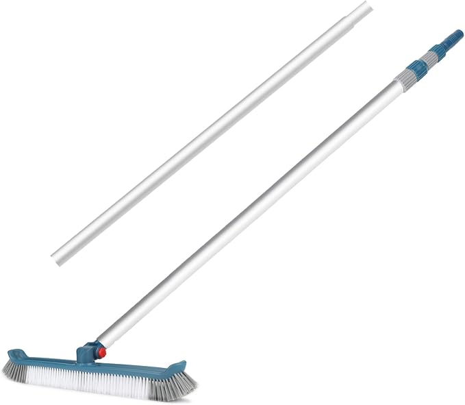 Swimming Pool Brush with Pole, 16ft Aluminum Telescopic Pool Poles and 18inch Polished Nylon Bristles Pool Brushes Head for Cleaning Pool Walls